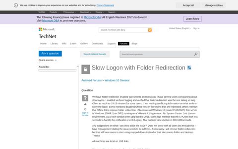 Slow Logon with Folder Redirection - Microsoft Technet