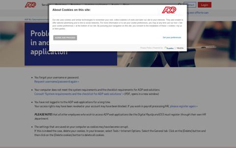 Problems with logging in and/or with your web application - Adp