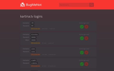 kartina.tv passwords - BugMeNot
