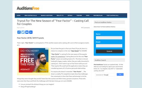 Tryout for The New Season of "Fear Factor" – Casting Call for ...
