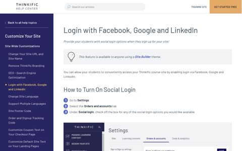 Login with Facebook, Google and LinkedIn – Thinkific