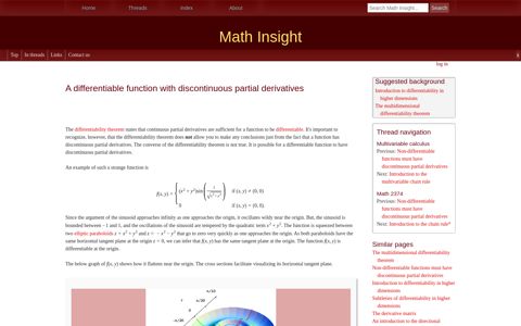 A differentiable function with discontinuous partial derivatives ...