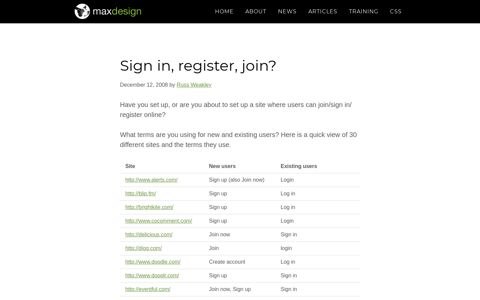 Sign in, register, join? - Max Design