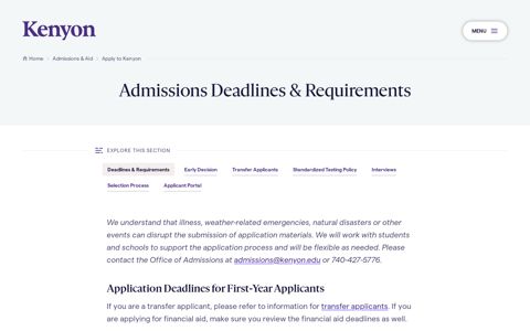 Deadlines & Requirements | Kenyon College