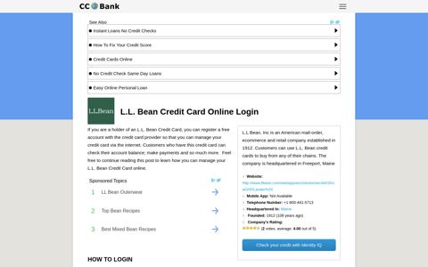 L.L. Bean Credit Card Online Login - CC Bank