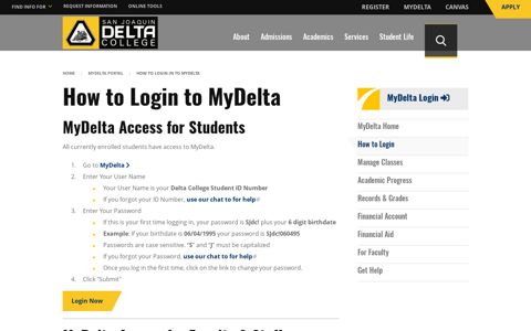 How to Login to MyDelta | San Joaquin Delta College