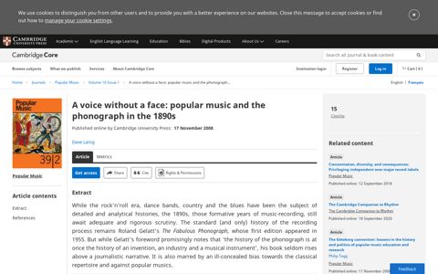A voice without a face: popular music and the phonograph in ...