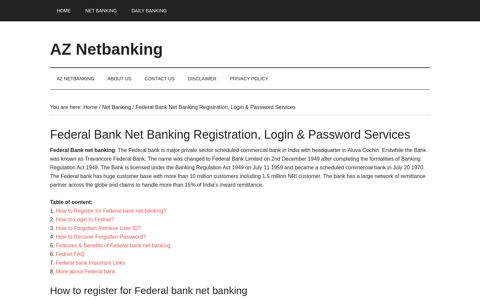 Federal Bank Net Banking Registration, Login & Password ...