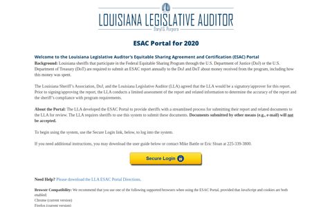 Louisiana Legislative Auditor - ESAC Processing Site