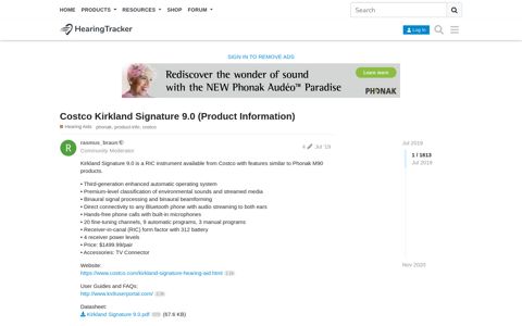 Costco Kirkland Signature 9.0 (Product Information) - Hearing ...