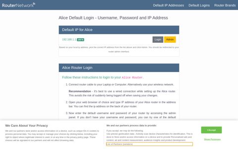 Alice Default Router Login and Password - Router Network