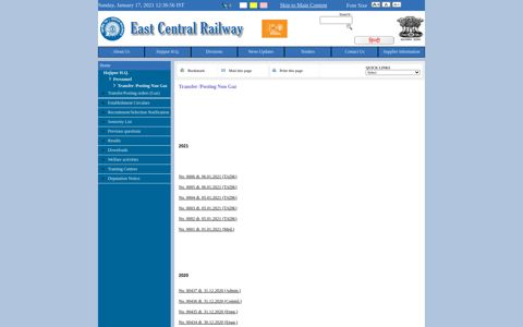 Transfer /Posting Non Gaz - East Central Railways / Indian ...
