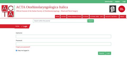 Login | ACTA Otorhinolaryngologica Italica