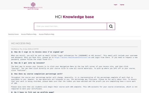 HCI Access FAQ : Health Coach Institute Support