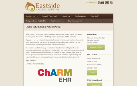 Online Scheduling & Patient Portal - Eastside Natural Medicine