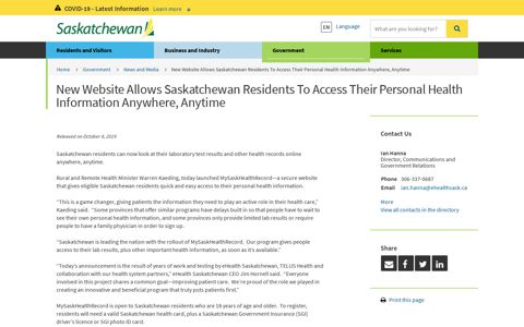 New Website Allows Saskatchewan Residents To Access ...