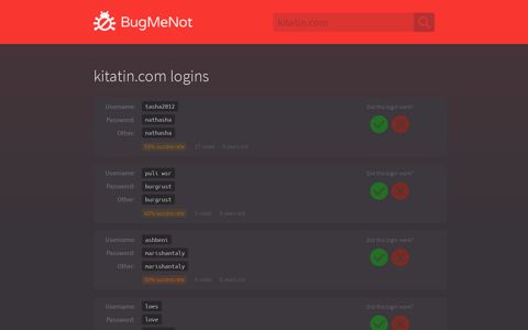 kitatin.com passwords - BugMeNot