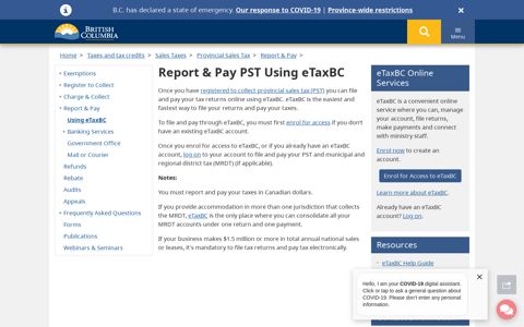 Report & Pay PST Using eTaxBC - Province of British Columbia