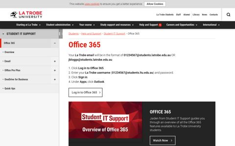 Office 365, Help and Support, La Trobe University
