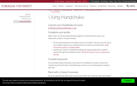 Using Handshake | Fordham