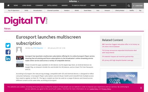 Eurosport launches multiscreen subscription – Digital TV Europe