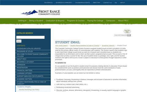 Student Email - Front Range Community College