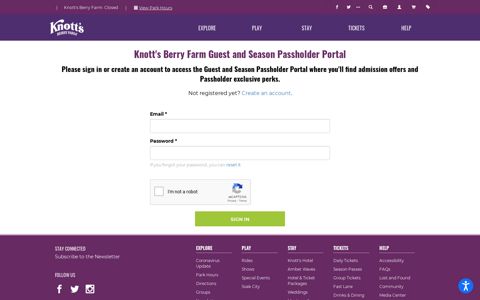 Knott's Berry Farm Guest and Season Passholder Portal
