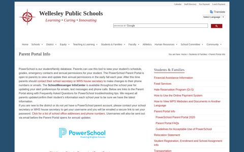 Parent Portal Info | Wellesley Public Schools