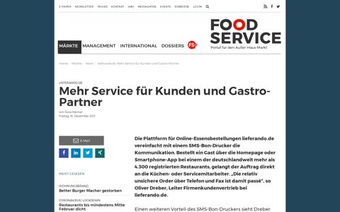 lieferando.de: Mehr Service für Kunden und Gastro-Partner