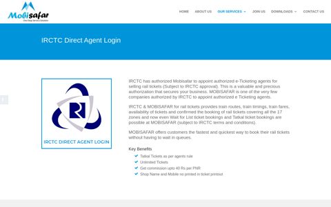 IRCTC Direct Agent Login - Mobisafar