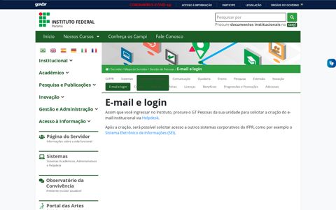 E-mail e login – Instituto Federal do Paraná