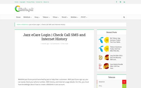 Jazz eCare Login | Check Call SMS and Internet History