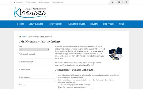 Join Kleeneze – Startup Options