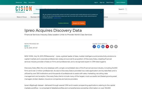Ipreo Acquires Discovery Data - PR Newswire