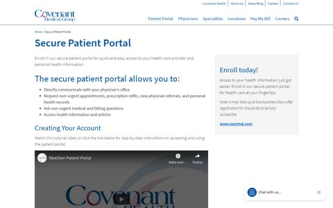 Secure Patient Portal for Covenant Medical Group Patients