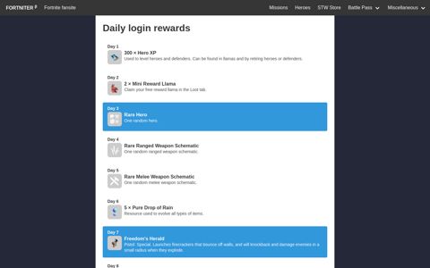 Daily login rewards in Fortnite Save the World - Fortniter β