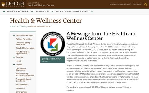 Health & Wellness Center - Student Affairs - Lehigh University