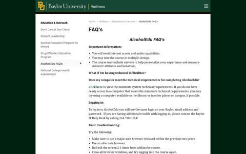 Alcohol Edu FAQ's | Wellness | Baylor University