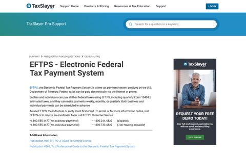 EFTPS - Electronic Federal Tax Payment System – Support