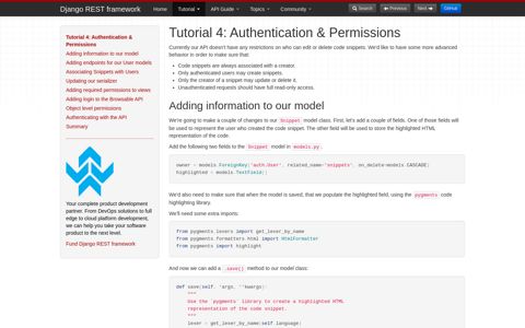 4 - Authentication and permissions - Django REST framework