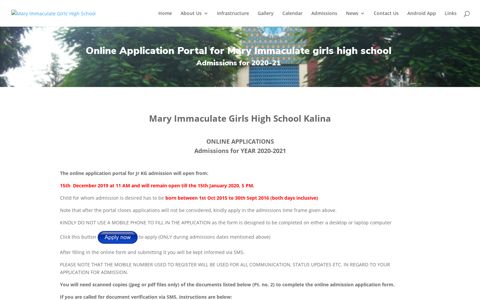 Admissions for 2020-21 - Mary Immaculate Girls' High School