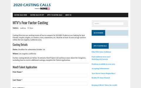 MTV's Fear Factor Casting - Casting Calls & Auditions
