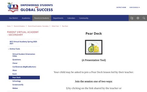 Parent Virtual Academy - Secondary / Pear Deck