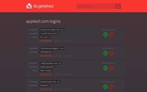 appleid.com passwords - BugMeNot