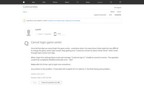 Cannot login game center - Apple Community