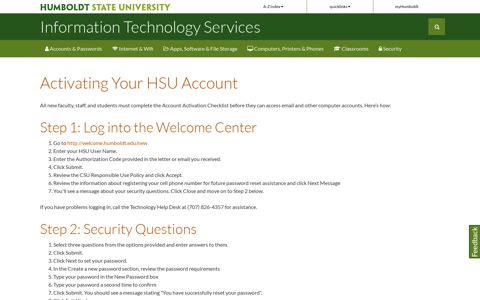 Activating Your HSU Account | Information Technology Services