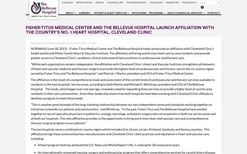 Fisher-Titus Medical Center and The Bellevue Hospital ...