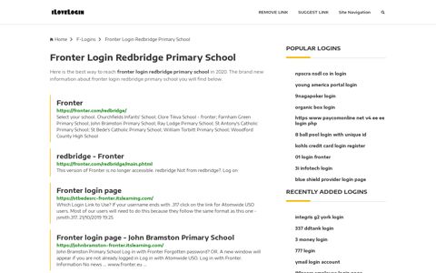 Fronter Login Redbridge Primary School ❤️ One Click Access