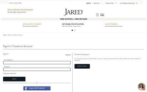 Sign In / Create an Account - Jared