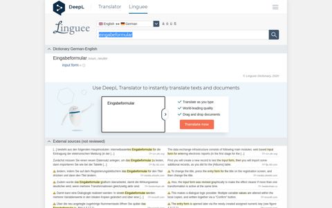 Eingabeformular - English translation – Linguee
